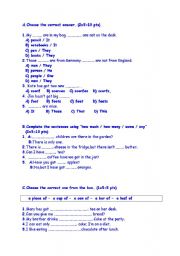 English worksheet: Quiz for 6th Grade