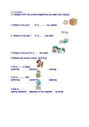 English Worksheet: Quiz for 3rd grade