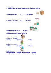 English worksheet: Quiz for 3rd grade