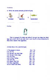 English worksheet: Vocabulary and Reading part for Quiz for 3rd grade