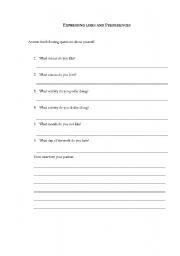 English worksheet: Expressing preferences and likes 