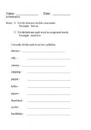 English worksheet: Syllabication Practice