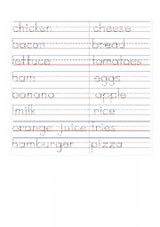 English worksheet:  food  writing 