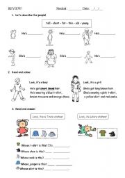 English Worksheet: Review describing people and clothes