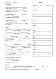 English Worksheet: SIMPLE PAST VERBS THROUGH A SONG