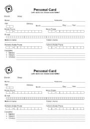 English worksheet: Personal card