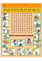 English Worksheet: IRREGULAR VERB WORD SEARCH AND MATCHING PICS