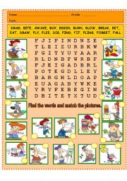 English Worksheet: IRREGULAR VERB WORD SEARCH AND MATCHING PICS