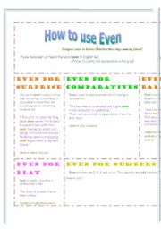 English Worksheet: How to use even!