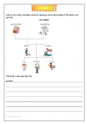 English Worksheet: family and abilities
