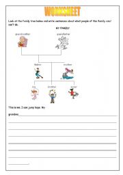 English worksheet: family and abilities