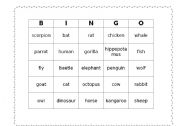 English Worksheet: Bingo about animals