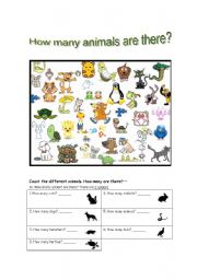 English Worksheet: How many animals are there?