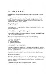 English Worksheet: Sentence Fragments -- Excellent