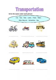 English worksheet: Transportation