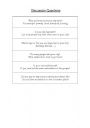 English worksheet: Discussion Questions for the topic Your City
