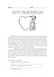 English Worksheet: Valentines Day