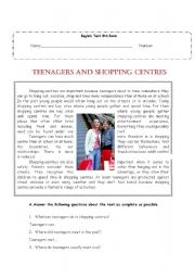 English Worksheet: Test - teenagers and shopping centers