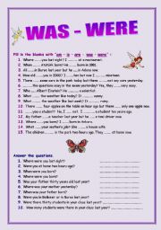 English Worksheet: WAS WERE