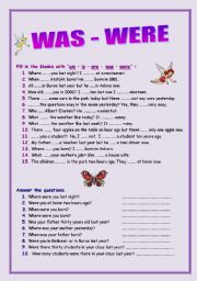 English Worksheet: WAS WERE