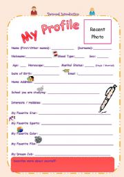 English Worksheet: Writing about Myself