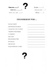 English worksheet: find somebody who ...