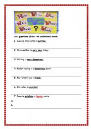 English Worksheet: Question Words