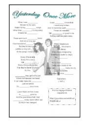 English Worksheet: Carpenters Yesterday Once More Gap Fill