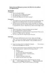 English Worksheet: Lady Macbeth writing frame