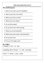 English worksheet: food