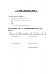 English worksheet: Animal identification 