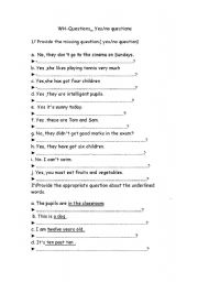 English worksheet: whyes -no questions