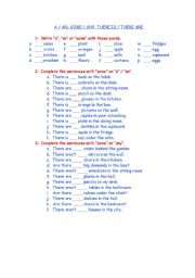 English Worksheet: a/An/some/any/there is/there are