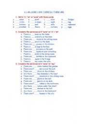 English Worksheet: a/An/some/any/there is/there are
