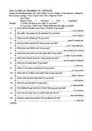 English Worksheet: NOUN CLAUSES(as subject and object of sentence)