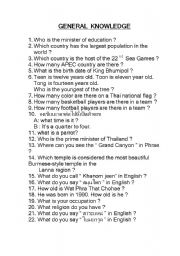 English Worksheet: general knowledge