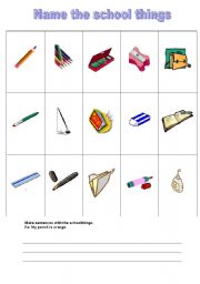 English worksheet: schoolthings