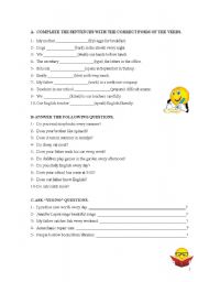 English worksheet: present simple exercises