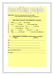 English worksheet: describingpeople; written exercises