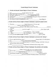 English Worksheet: Present Simple/ Present Continuous test