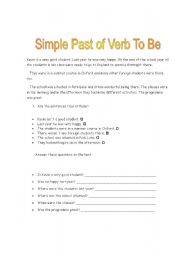 English worksheet: simple past the verb to be