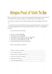 English Worksheet: simple past the verb to be