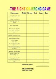 English Worksheet: THE RIGHT OR WRONG GAME