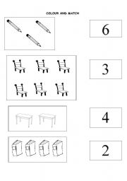 English worksheet: classroom objects and numbers