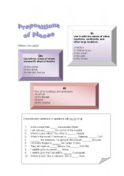 English worksheet: Prepositions of place