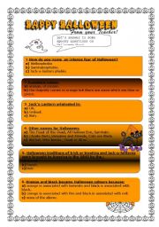 English Worksheet: Mini  Halloween Quiz 