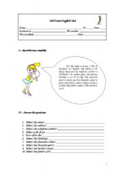 English Worksheet: 5th Grade English Test