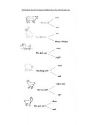 English worksheet: Circle the correct actions that animals can do