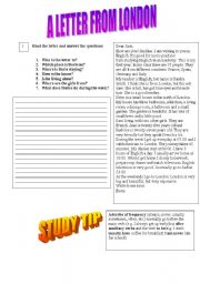 English Worksheet: a letter from london