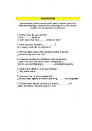 English worksheet: Homophones